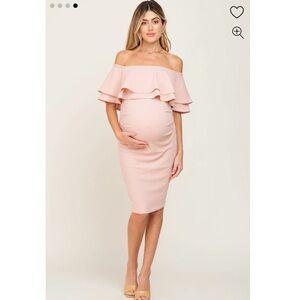NWT PINKBLUSH Maternity Off Shoulder Ruched Dress